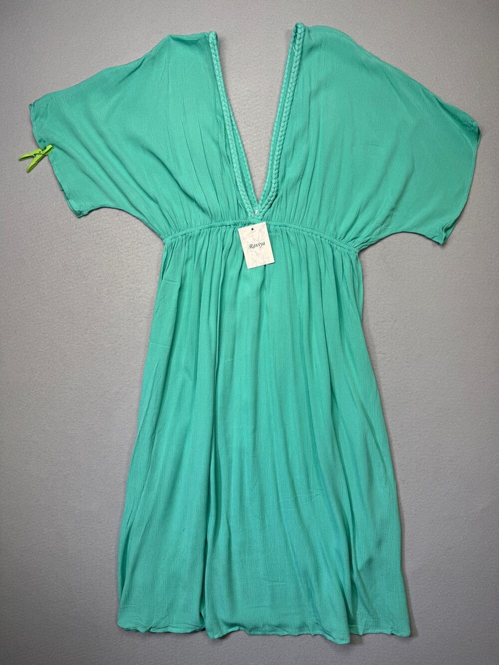 Raviya Women's Braid-Trim V-Neck Swimwear Cover-Up Dress - Aqua Xl $48